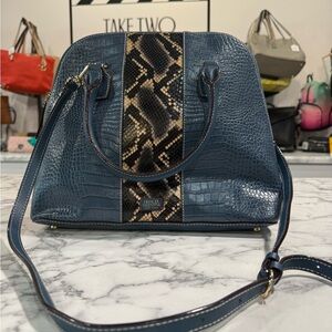 Frances Valentine Rare Blue Rachel Croc Snake Emboss Combo satchel